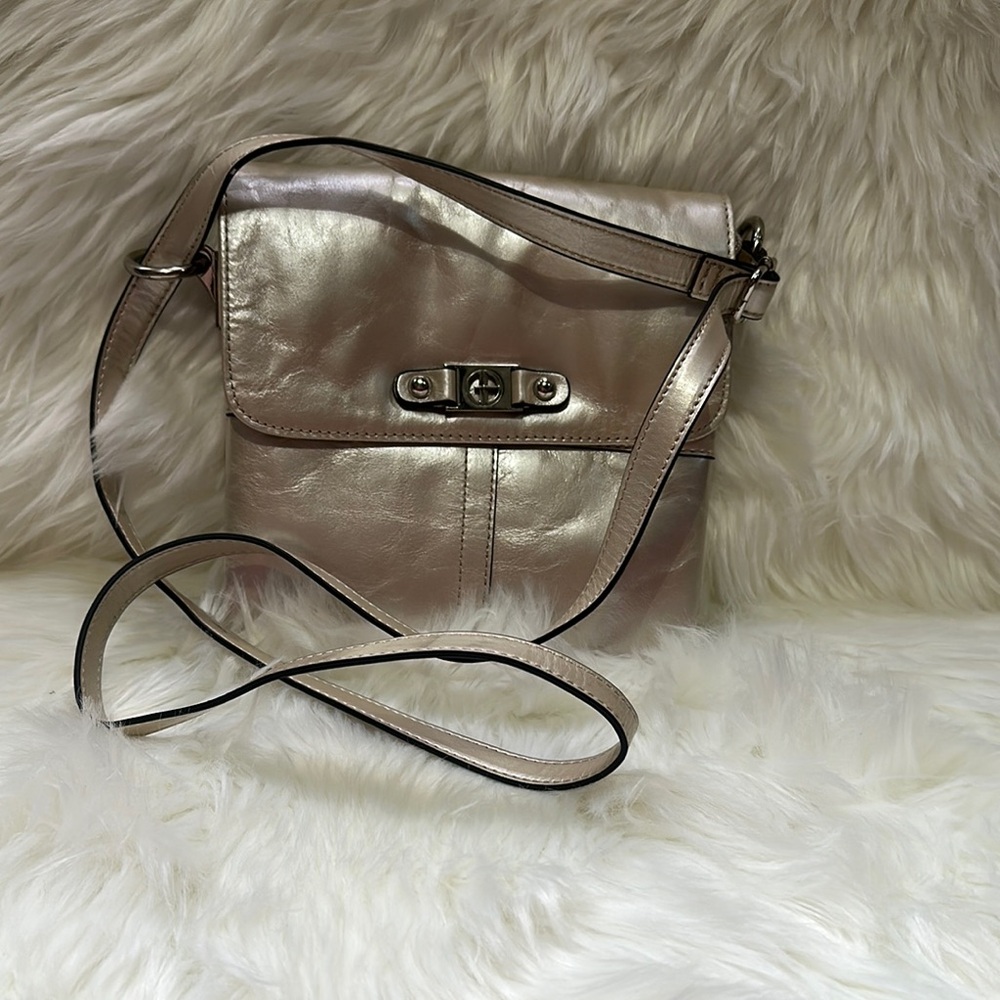 Giani Bernini Genuine Leather Pearly Gold Crossbody Bag
